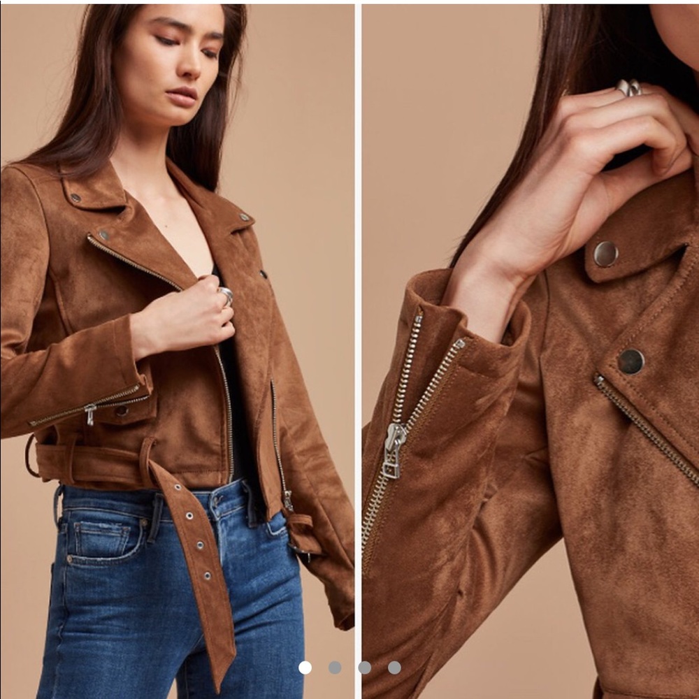 Aritzia Talula Vegan Suede Brown Moto Jacket